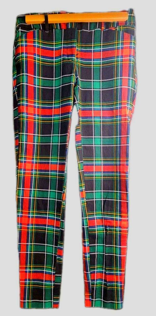 7th Avenue Design Studio NY & Company Plaid Twill Straight Pants Green Red